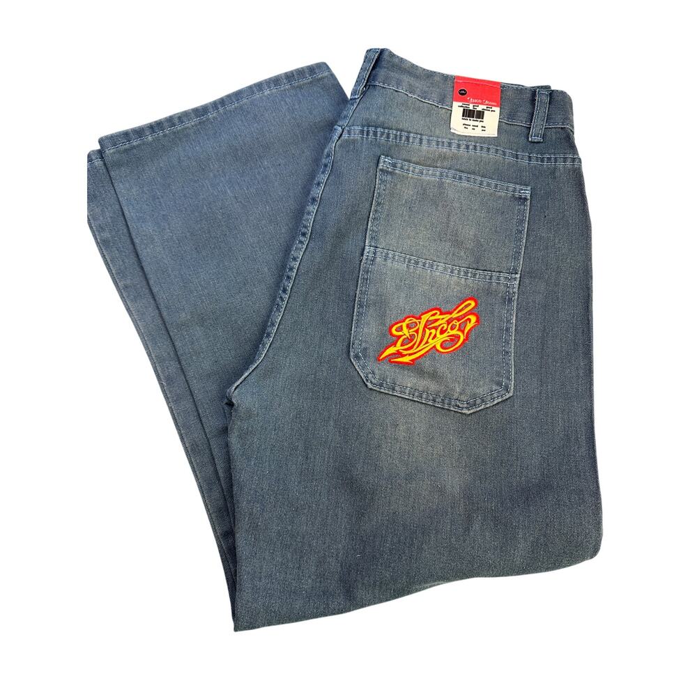 JNCO Inspired Wide Leg Jeans Crown Embroidered Denim 2XL